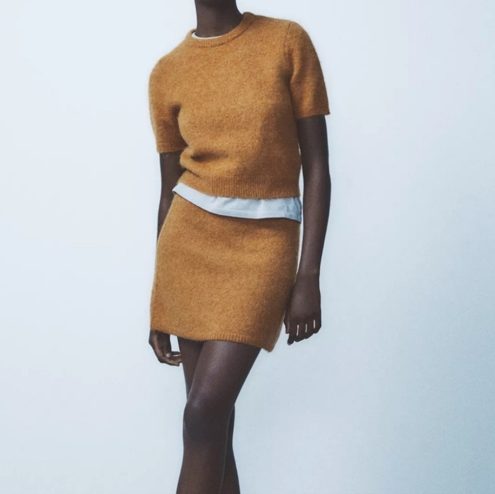 NWT ZARA ORANGE BROWN ALPACA WOOL BLEND MINI KNIT SKIRT